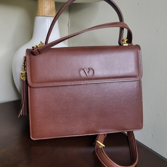 Valentino Garavani Vintage Brown Leather Satchel Bag, Kelly Style - Picture 9 of 16